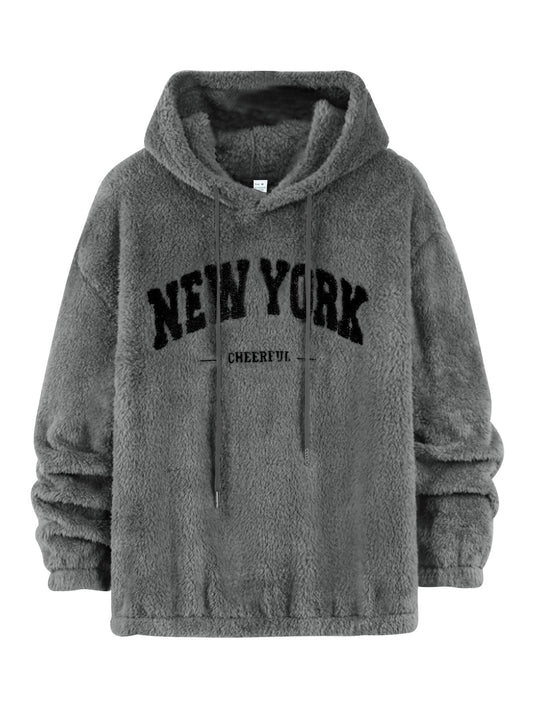 Unisex nan kuscheliger Plüsch-Hoodie mit Chenille-Logo, Kapuze und elastischem Saum R&B