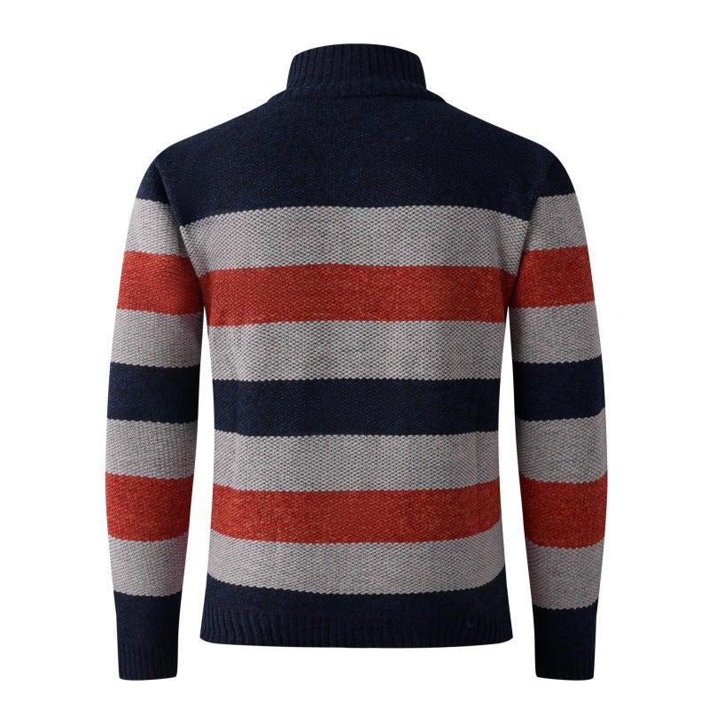 Herren modischer Stehkragen Pullover mit dekorativen Streifen R&B