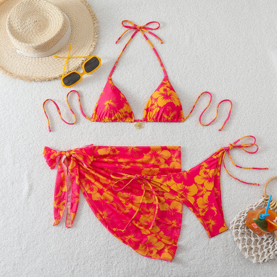 Damen Bikini-Set mit floralem Design und raffiniertem Wickelrock R&B