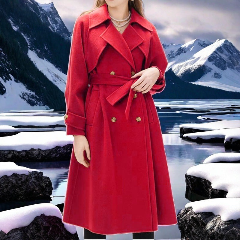Damen eleganter Trenchcoat mit doppelter Knopfleiste und tailliertem Schnitt R&B