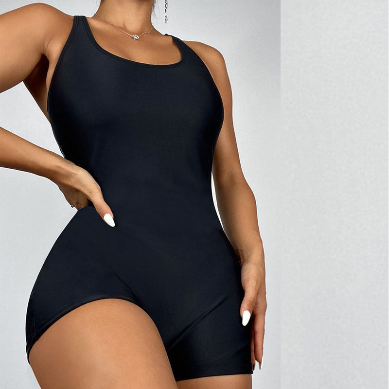 Damen Sportlicher Einteiler Badeanzug mit tiefem Ausschnitt R&B