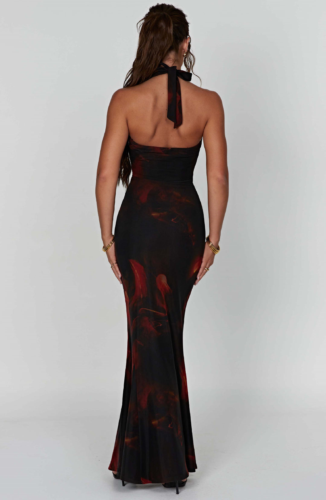 Damen figurbetontes Wickelkleid mit tiefem V-Ausschnitt und raffiniertem Rückenausschnitt R&B