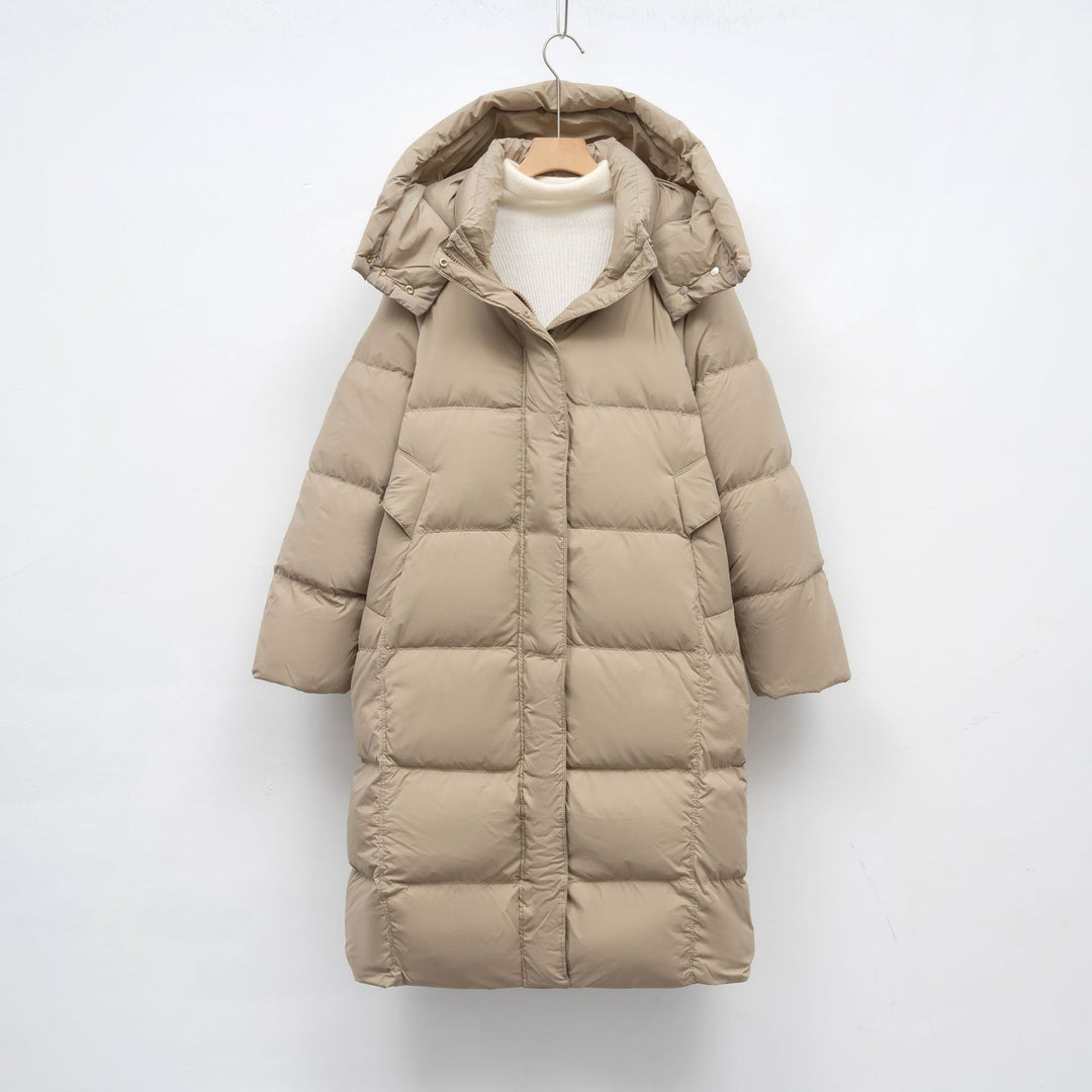 Damen Lange Daunenjacke mit verstellbarer Kapuze und luxuriösem Innenfutter R&B