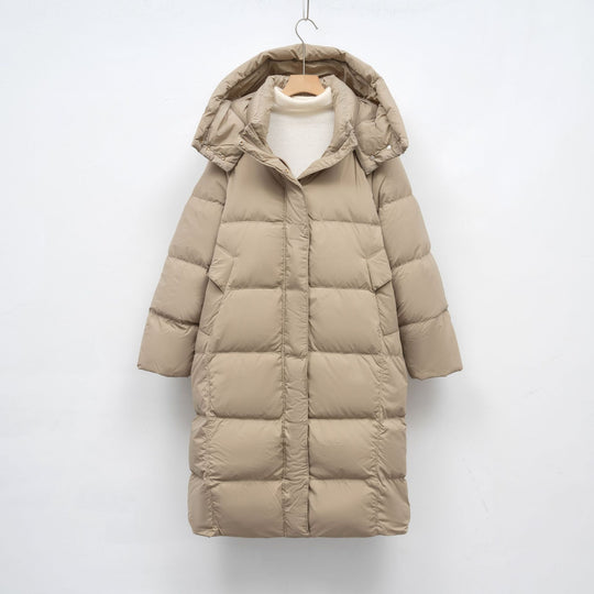 Damen Lange Daunenjacke mit verstellbarer Kapuze und luxuriösem Innenfutter R&B