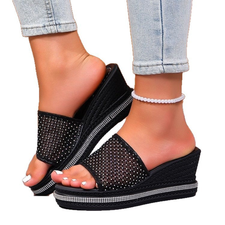 Damen glamouröse Wedge-Pantoletten mit funkelnden Strass-Applikationen R&B