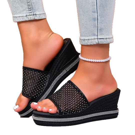 Damen glamouröse Wedge-Pantoletten mit funkelnden Strass-Applikationen R&B