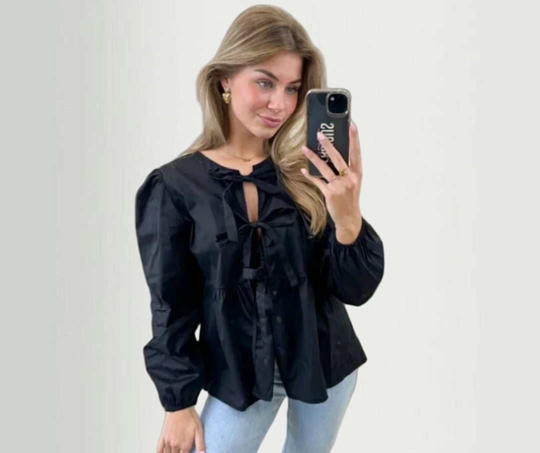 Damen Bluse mit Volantärmeln und Schleifenband R&B