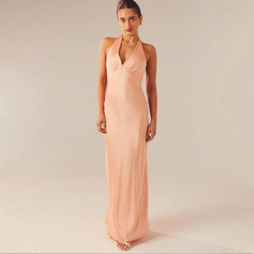 Damen Elegantes ärmelloses Hochzeitskleid mit Taillierungsband und fließendem Stoff EB