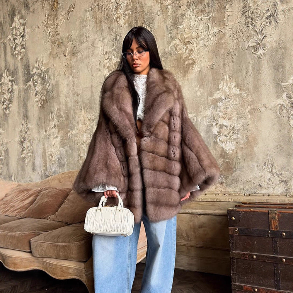 Damen luxuriöse Kunstfelljacke mit weitem Schnitt und modischen Details R&B