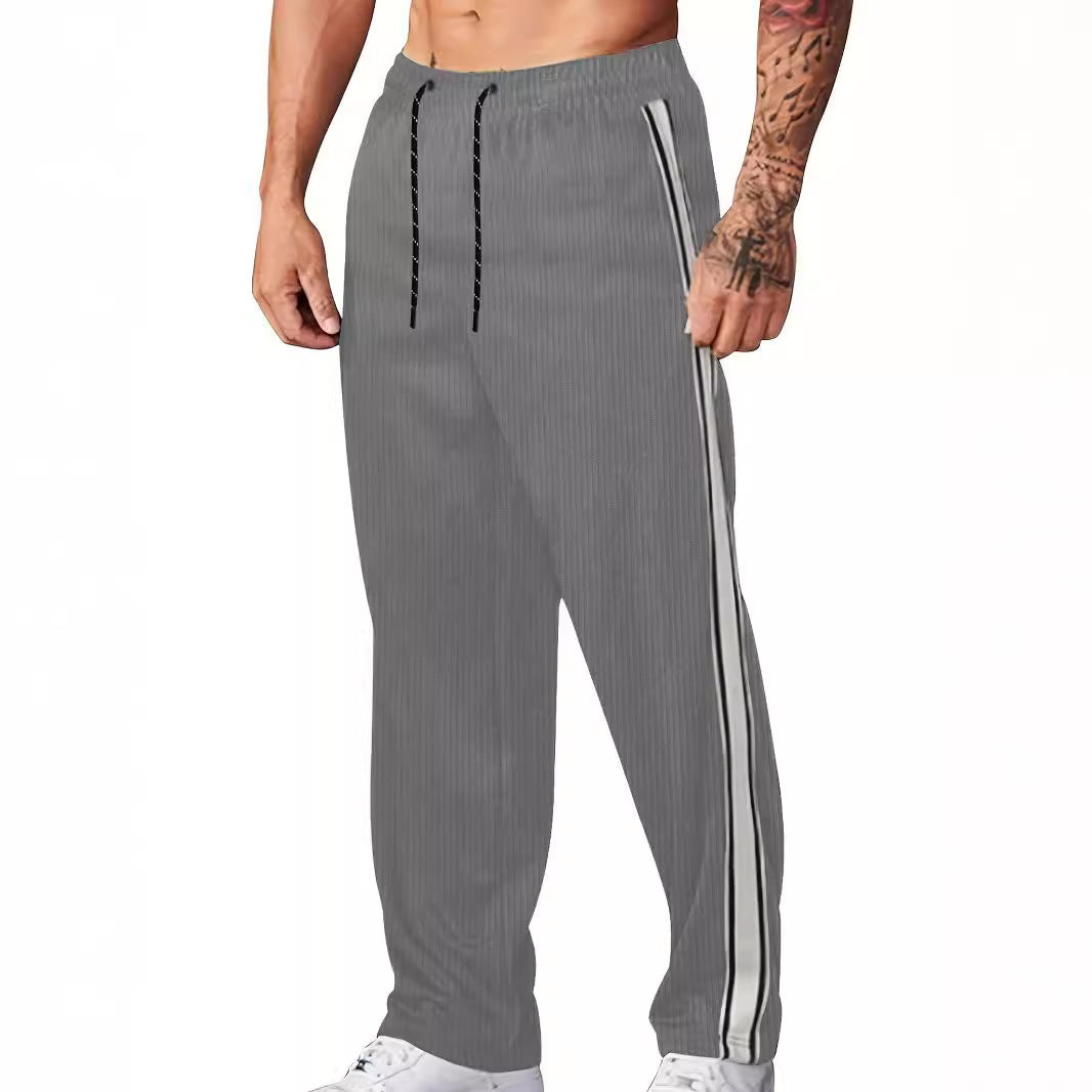 Herren nan gerippte Relax-Jogginghose mit weitem Bein, seitlicher Paspel und elastischem Kordelbund R&B