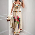 Damen Ethno-Inspiriertes Maxikleid mit Buntem Stickdesign und Volant R&B
