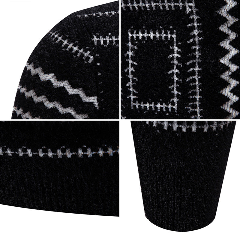 Damen Strickpullover mit geometrischem Muster und hohem Kragen R&B