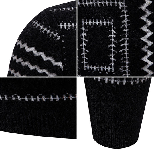 Damen Strickpullover mit geometrischem Muster und hohem Kragen R&B