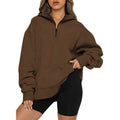 Damen Oversize Kapuzenpullover mit halbem Reißverschluss R&B