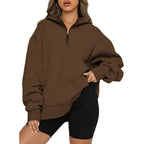 Damen Oversize Kapuzenpullover mit halbem Reißverschluss R&B