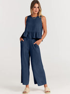 Damen Set mit lässigem Rüschendesign und weiten Hosen R&B