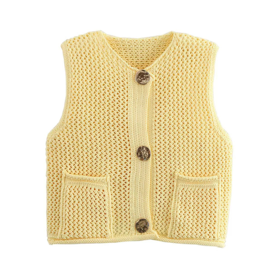 Damen Strickweste mit Knopfdetails und praktischen Taschen R&B