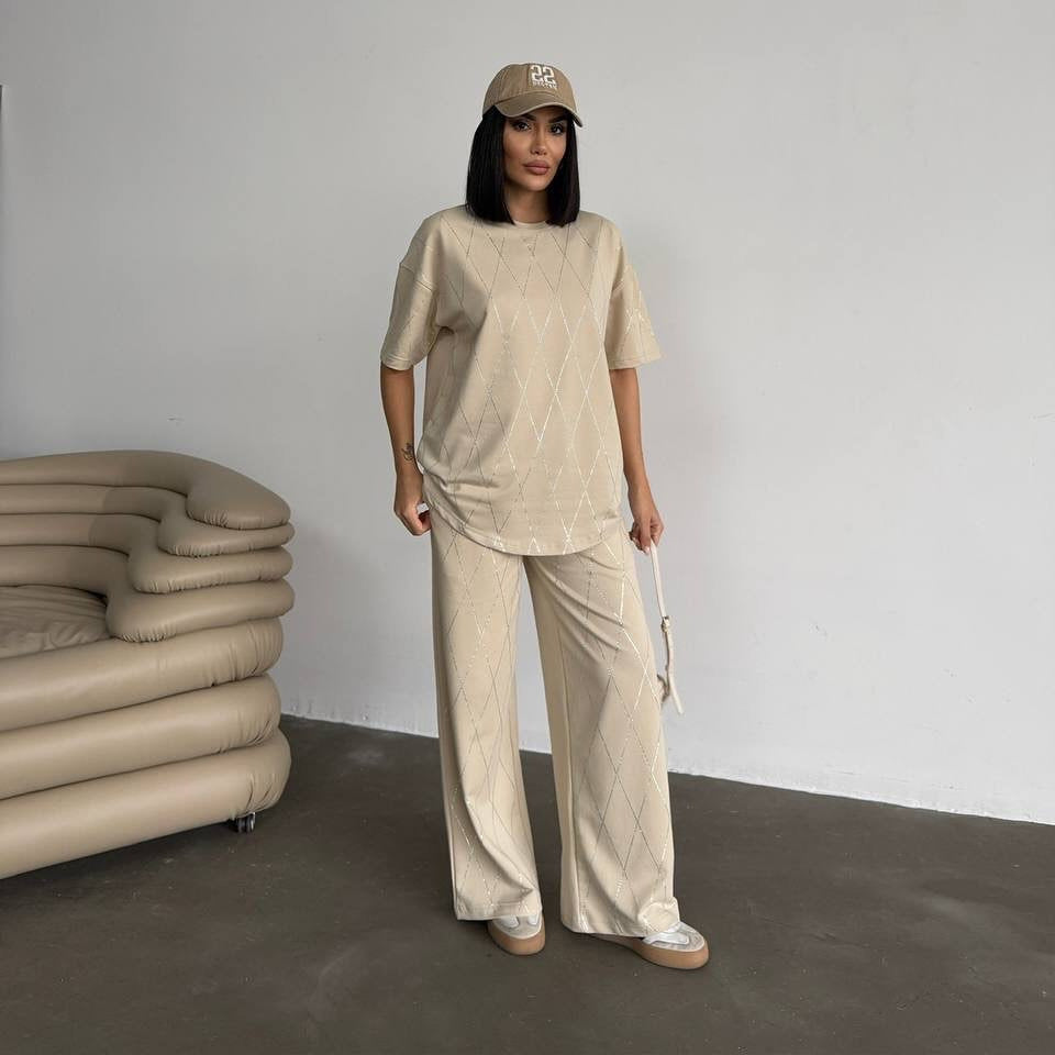 Damen lässiges Set mit grafischem Muster und weitem Schnitt R&B