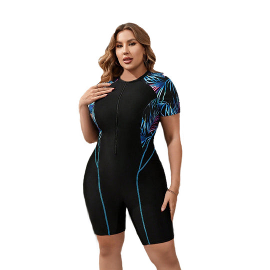 Damen Schwimmanzug mit kurzem Arm und buntem Muster R&B