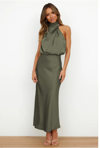 Damen Fließendes Maxikleid mit elegantem Stehkragen und Drapierung R&B
