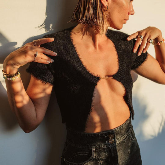 Damen Cropped Pullover mit kurzem Arm R&B