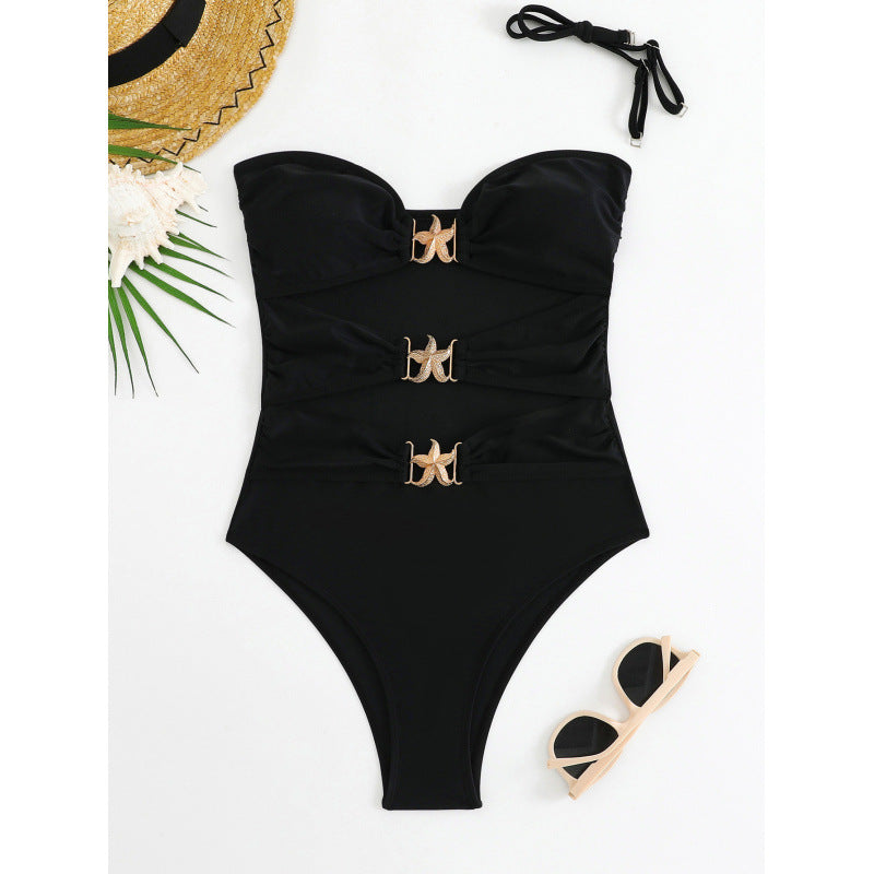 Damen Einteiliger Badeanzug mit eleganten Schnallen und raffinierten Raffung R&B