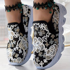 Damen Komfortable Slip-On Sneakers mit floralem Spitzen-Design R&B