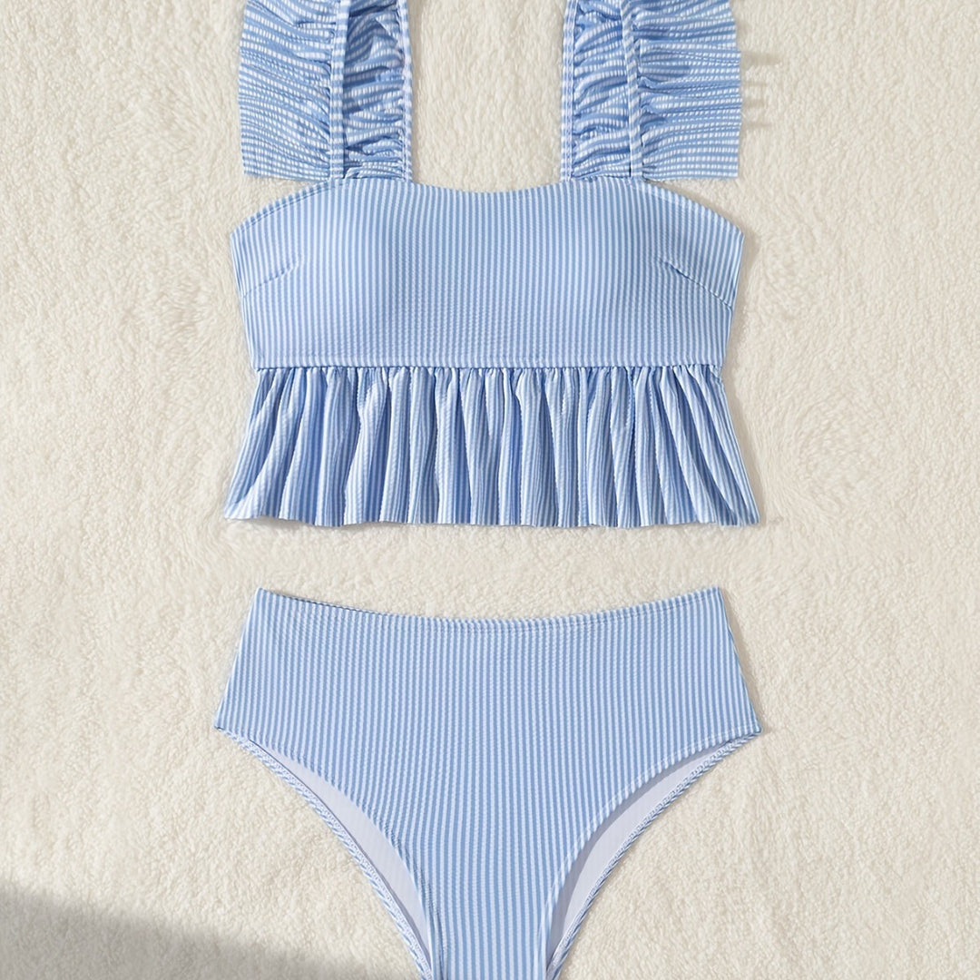 Damen Bandeau-Bikini mit Rüschen und hohem Bund R&B