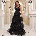 Damen Elegantes Schichtkleid mit Glitzerakzenten und Tülldetails R&B
