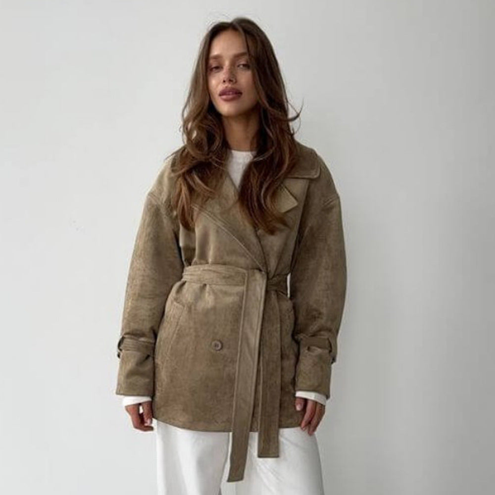 Damen Elegante suède Jacke mit Gürtel R&B