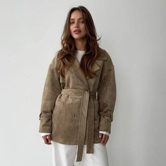 Damen Elegante suède Jacke mit Gürtel R&B