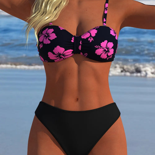 Damen Bikini-Set mit floralem Balconette-Oberteil und hoch geschnittenem Höschen R&B