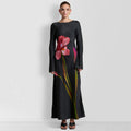 Damen Maxi-Kleid mit floralem Druck und langen Ärmeln R&B