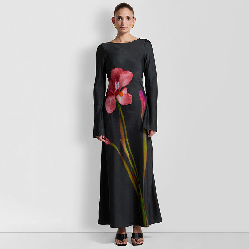 Damen Maxi-Kleid mit floralem Druck und langen Ärmeln R&B