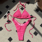 Damen Triangel-Bikini mit strukturierter Oberfläche und verspielten Trägern R&B