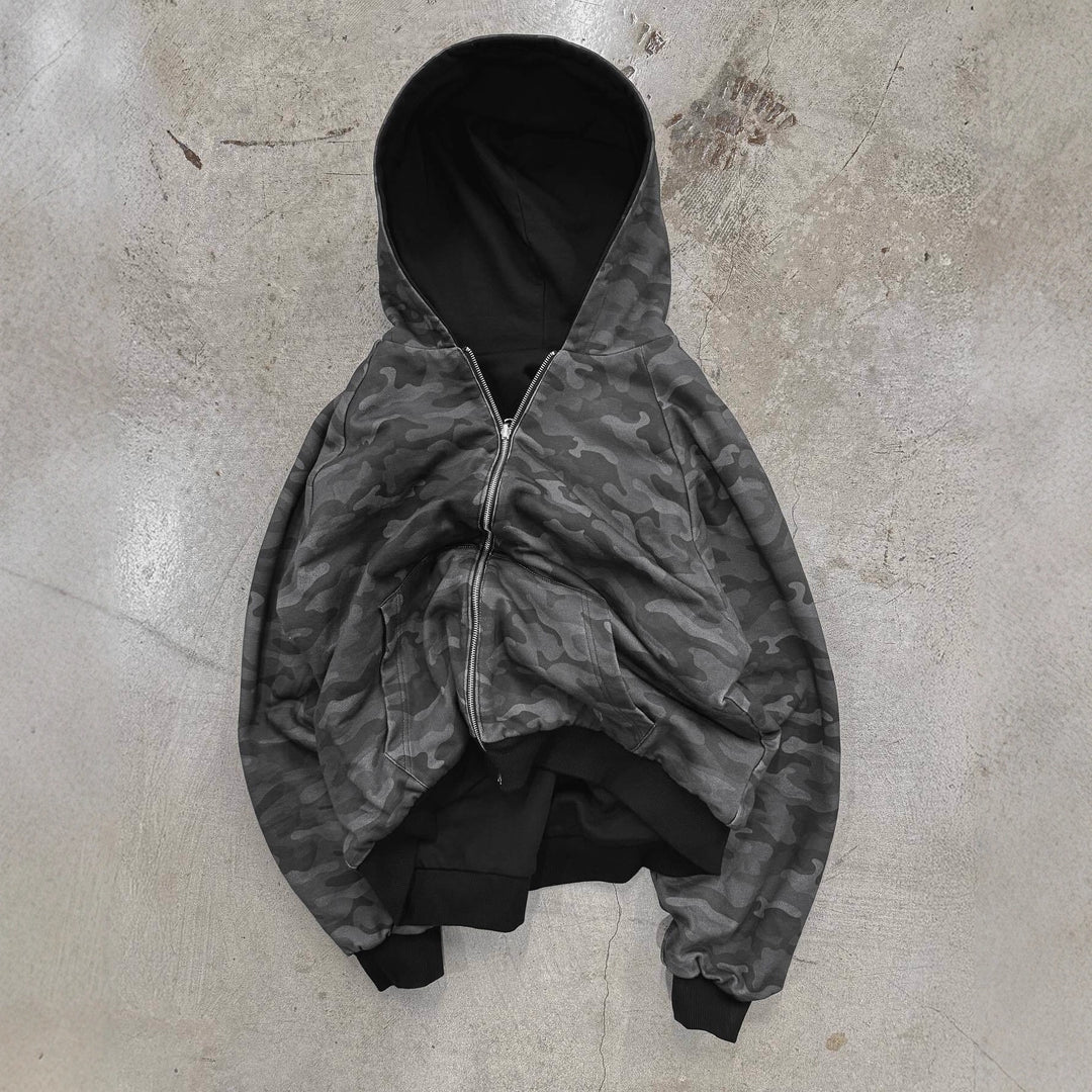 Damen Urbaner Camouflage-Hoodie mit Reißverschluss und lässigem Schnitt R&B