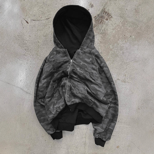 Damen Urbaner Camouflage-Hoodie mit Reißverschluss und lässigem Schnitt R&B