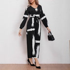 Damen Jumpsuit mit modernen Pinselstrich-Design und Gürtel R&B
