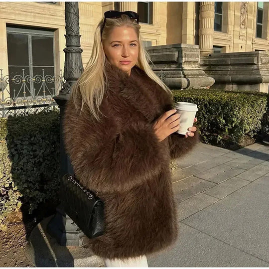 Damen Flauschige Felljacke mit weitem Schnitt R&B