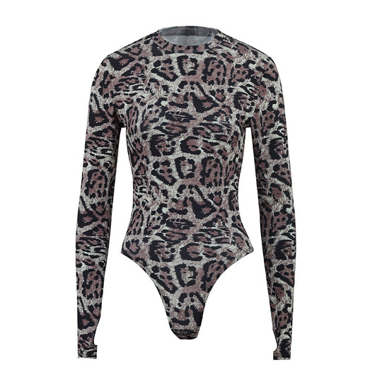 Damen Langarm Bodysuit mit modischem Animal Print R&B