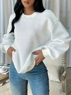 Damen Pullover mit strukturiertem Waffeldesign und lässigem Schnitt R&B