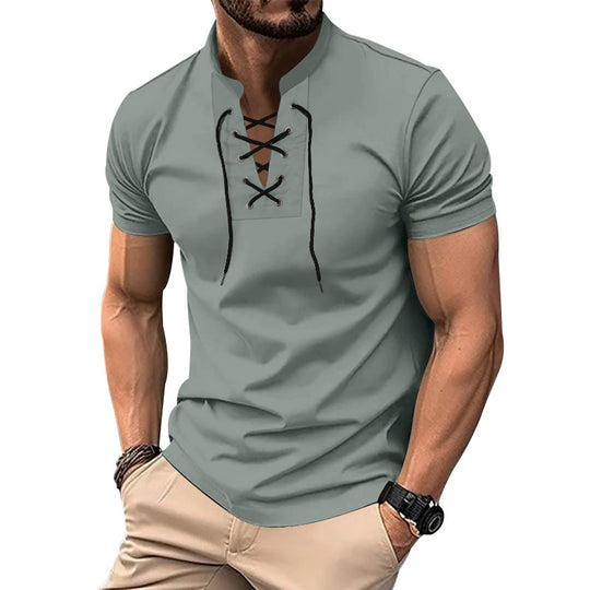 Herren lässiges Poloshirt mit Schnürung R&B