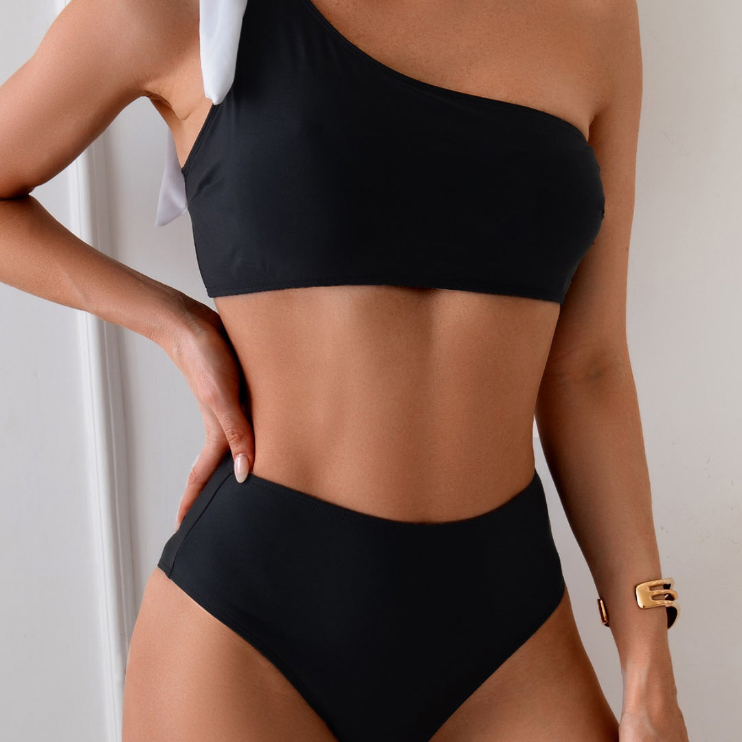 Damen Bikini-Set mit asymmetrischem Oberteil und hohem Taillenbund R&B