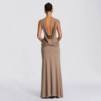 Damen elegantes Wickel-Maxikleid mit asymmetrischem Rüschendesign und sexy Schlitz R&B