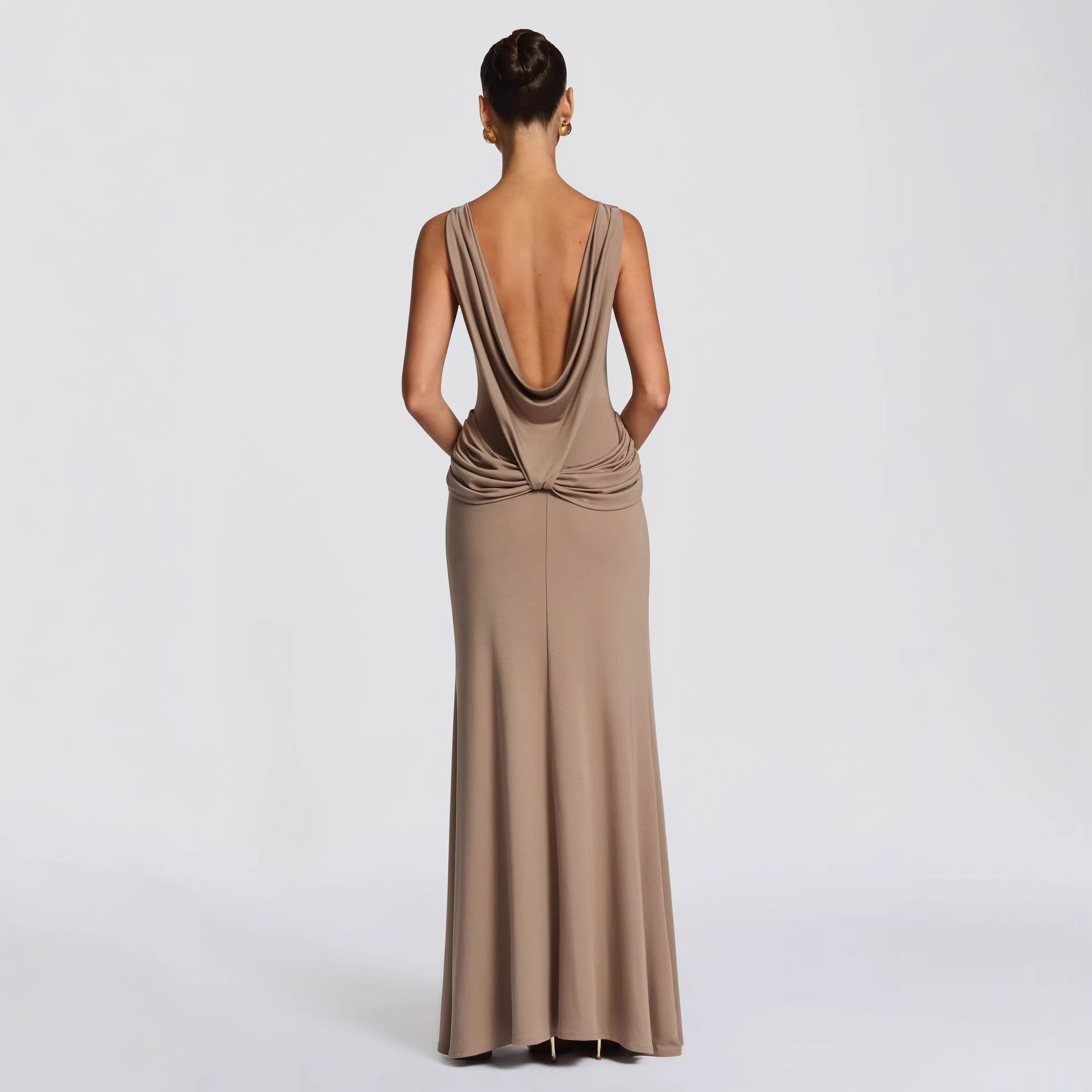 Damen elegantes Wickel-Maxikleid mit asymmetrischem Rüschendesign und sexy Schlitz R&B