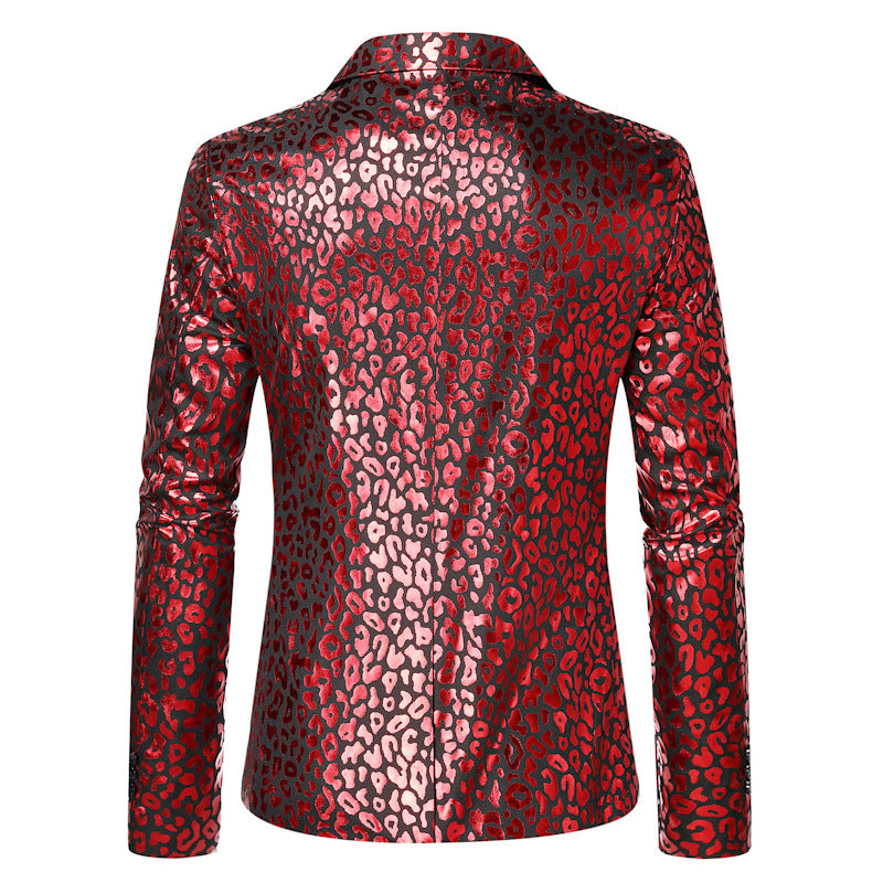 Herren eleganter Pailletten-Blazer mit modernem Leopardenmuster R&B