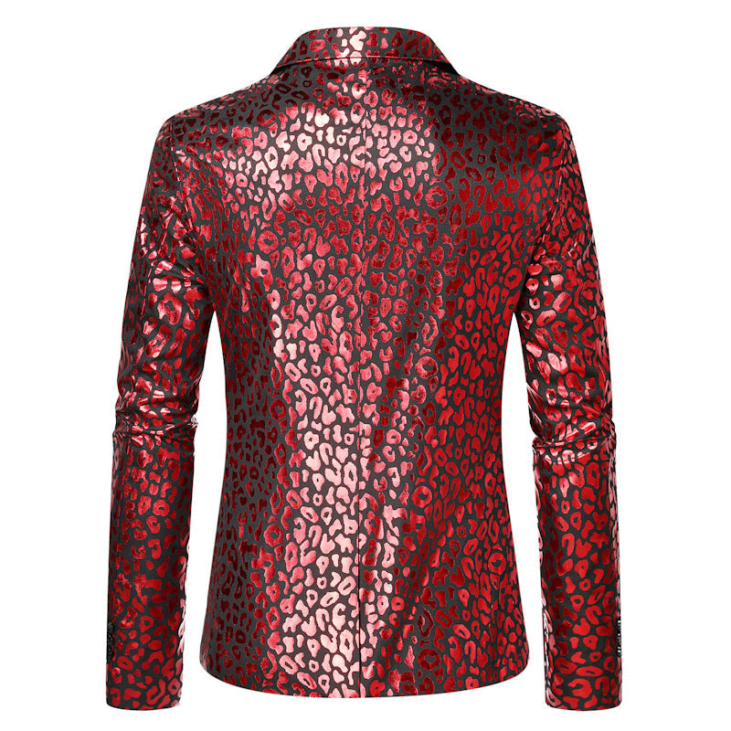 Herren eleganter Pailletten-Blazer mit modernem Leopardenmuster