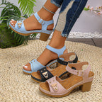 Damen Sandalen mit dekorativen Riemen und komfortablem Blockabsatz R&B