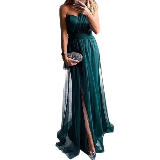 Damen Elegantes Abendkleid mit schulterfreiem Schnitt und hohem Beinschlitz R&B