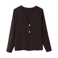 Damen elegante Strickjacke mit V-Ausschnitt und Knopfleiste R&B